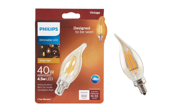 Philips Vintage Edison 40W Equivalent Soft White BA11 Candelabra Dimmable LED Decorative Light Bulb